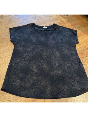 Oddi Womens Soft Black and Cream Print T shirt 1XL